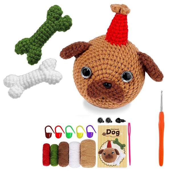 Komplett virkningskit för nybörjare, Diy Balsa Puppy virkningskit med stickmarkörer Lätt garnboll, Instruktion