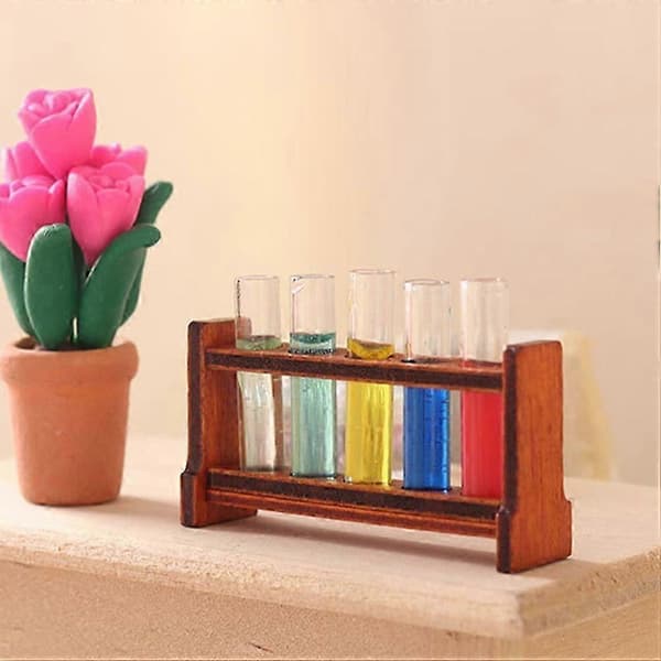 1 set miniatyr-provrör med träställ, miniatyrlaboratorieutrustning[DB]