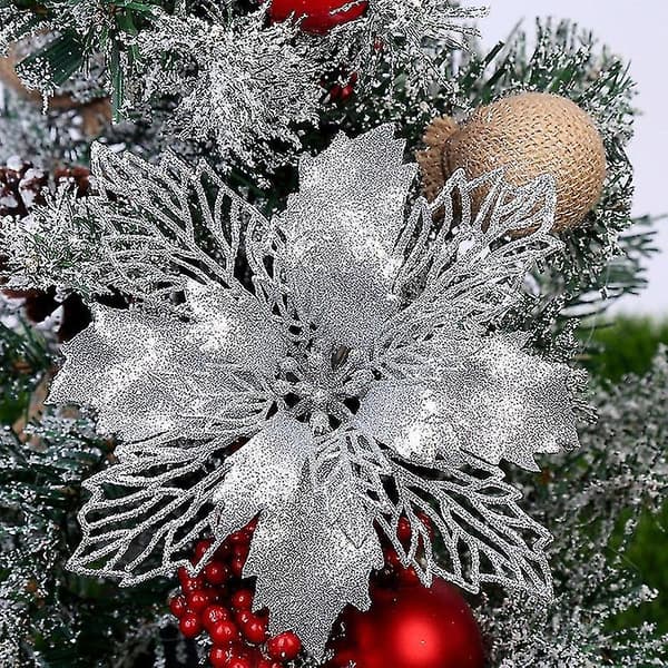 Julstjärna glitterblomma julgransdekoration hängande prydnad - Vit[DB]