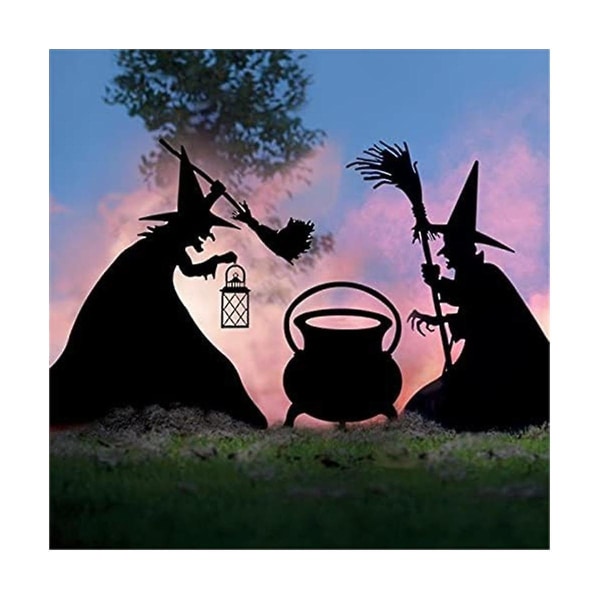 Halloween heks silhuett, smijern hekser svart gryte svart hage skilt skremmende familie hjem