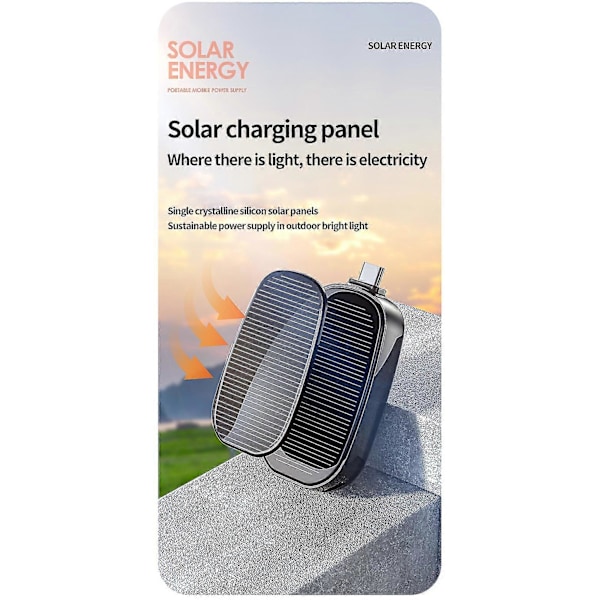 Mini aurinkovoimapankki, kannettava avaimenperä virtapankki matkapuhelimelle 1200mAh [DB] Black For type-c