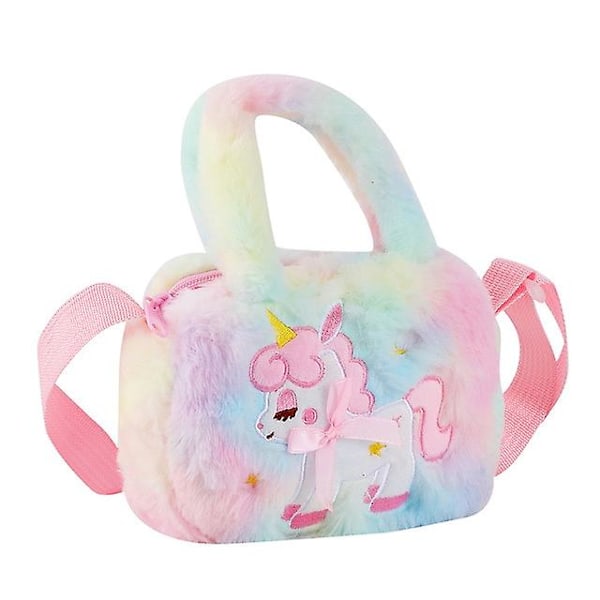 Enhörningsväska för flickor, plysch crossbody-väska, minihandväska, nyckel- och myntplånbok Multicolor