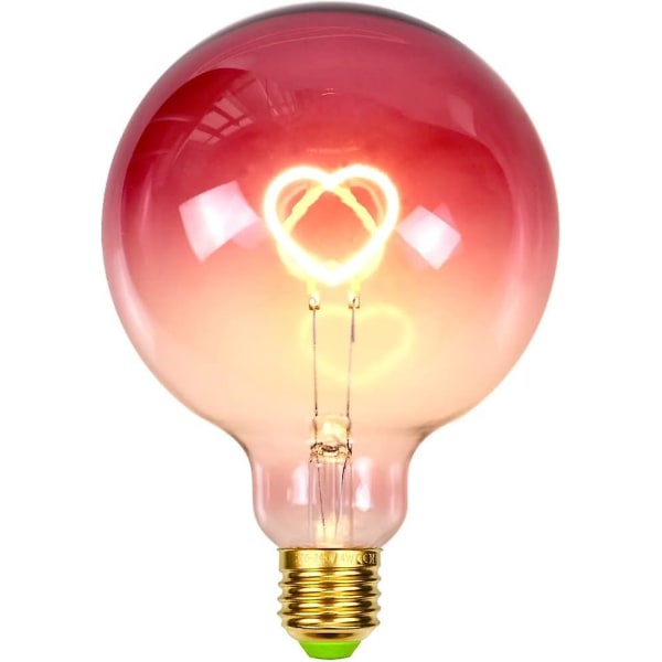 Led-glödlampa, stor klot Edison-glödlampa G125 Rosa färg Hjärtatråd 2w Dimbar Special dekorativ glödlampa 220-240v E27