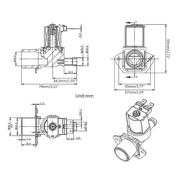 Vannmagnetventil for ventil 220v/12v/24v luft vann-innløpsvaskemaskin for ventil DB 12V