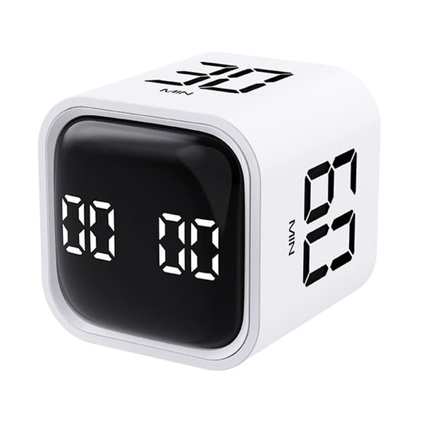 Produktivitets Cube Timer Gravity Sensor Vendbar LED Display 4 Forudindstillede Tider Dobbelt Tilstande Tidshåndtering [Db] White