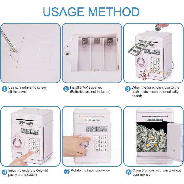 Sparbössa för barn från 3 år, elektronisk sparbössa spargris för barn kassaskåp sparbössor med kod ATM sparbössa leksaksgris