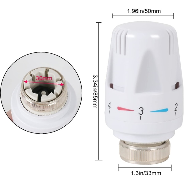 4 stk. termostathåndtag, termostatventil, radiatorhoved, udskiftning af radiatorventil, termostatisk radiatorventil M30 X 1,5 termostatisk radiatorhoved