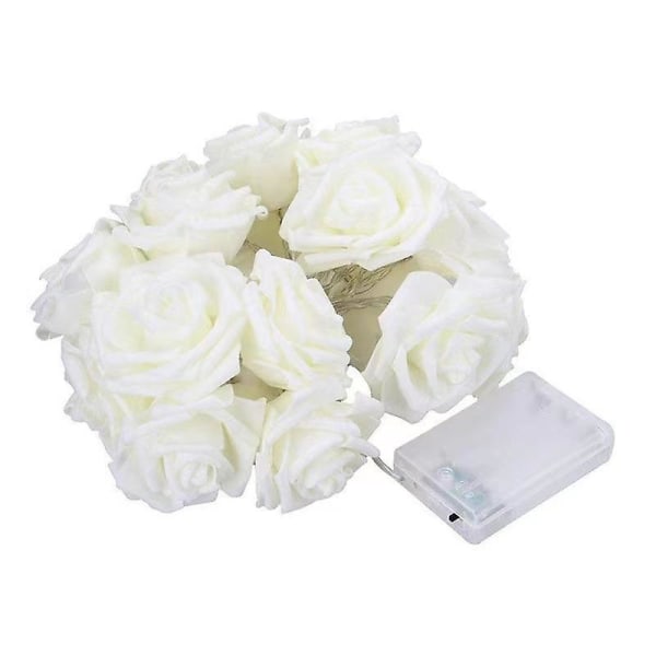 Hvid Rose Led lysguirlande - 20 varme hvide blomster - Led krans til indretning eller fest, 3 meter