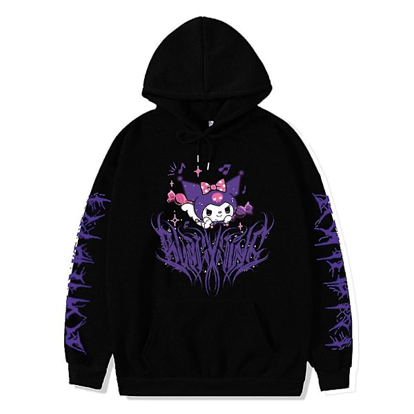 Kuromi hettegenser, Unisex Kuromi trykte hettegensere, Tenåringer Harajuku jeg hettegenser med store lommer, Pulr for menn og kvinner Black 2XL