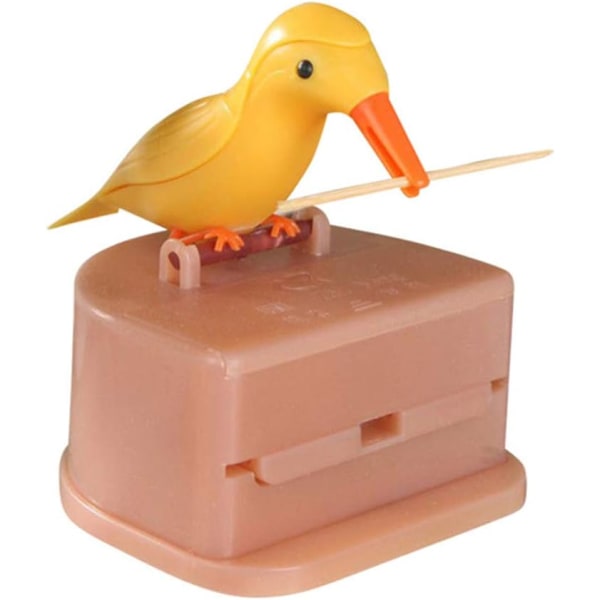 En tandstikker dispenser i form af en sød fugl. Clean Teeth Yellow Bird Foundation