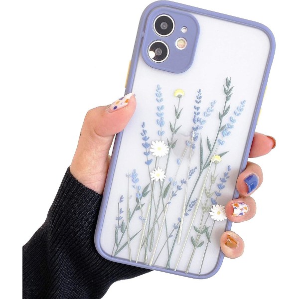 Kompatibel med Iphone 11 til piger, blomstermønster slankt design, beskyttende hård pc-bagside med blød stødsikker Tpu-bufret etui - lilla