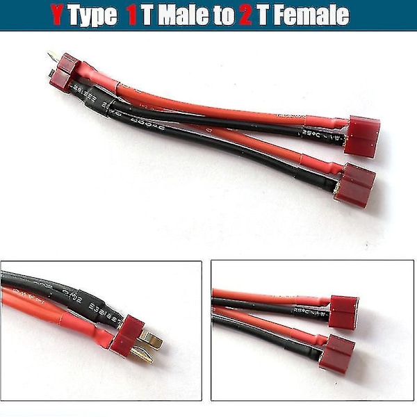 Xt60 Parallel Batterikonnektor Han/Hun Kabel Dobbelt Forlængelse Y Split/3 Vejs 14Awg Silikontråd F {Db} T 1 M to 2 F