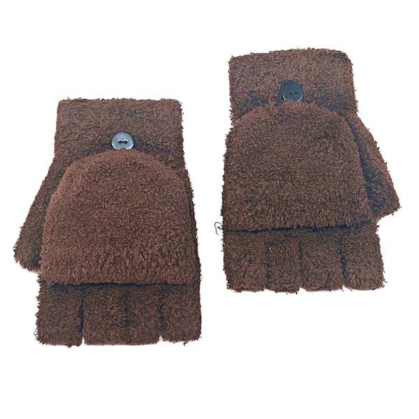 1 Par Damhandskar Halvfinger Flip Fuzzy Solid Färg Stretch Håll Varma Super Mjuka Höst Vinter db Brown One Size