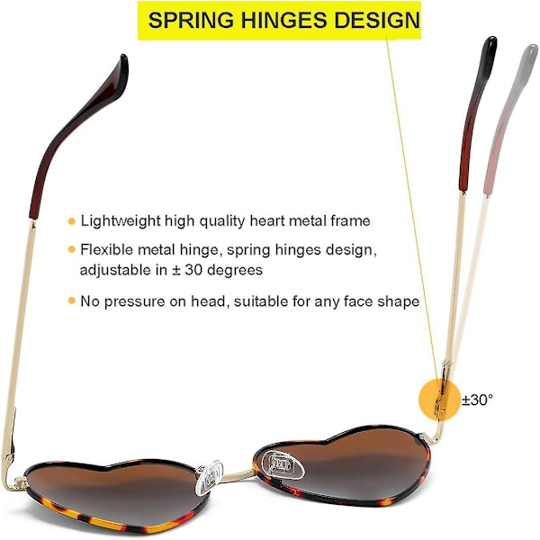 Polariserte Hjerte Solbriller for Kvinner - Stilig og Søt Metallramme UV400 Beskyttelse {Db} Tortoise Brown