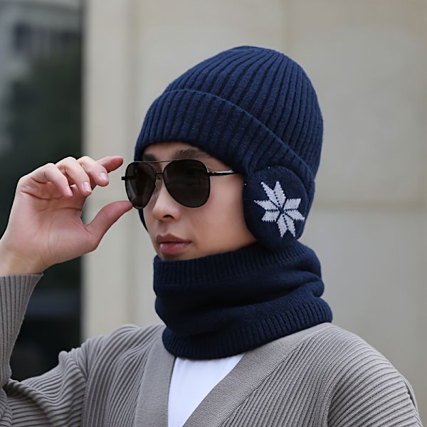 2 stk. Unisex Strikket Hue og Halsvarmer Sæt, Varmt Tykkelse, Afslappet Stil, Kørsel Ørebeskyttelse, Vinter Tilbehør db Khaki 1