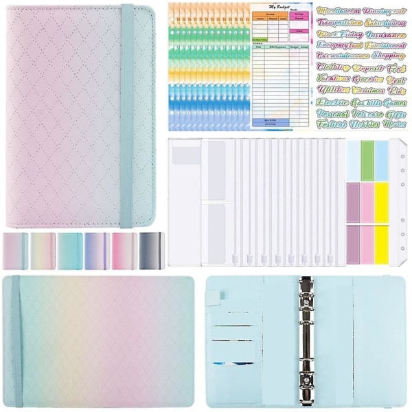 A6 Gradient Macaron Binder Käsintehty Kirjanpito Muistikirja Nahka Pu Irtolehti Kirja Käteisbudjettikirja Zi