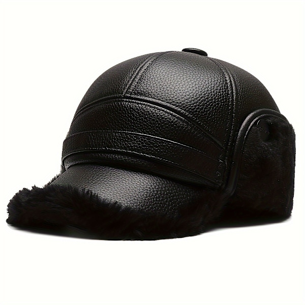 Varm vintermössa för män med fleecefoder, vattentätt konstläder och multifunktionell knapphalsvärmare - Perfekt för unga till medelålders män db Black (gray Plush)