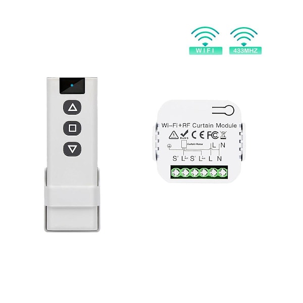 Tuya Smart Life Wifi 433mhz Blind Curtain Switch Med Rf Fjernbetjening Til Elektrisk Rullegardin Kontrol [db] White