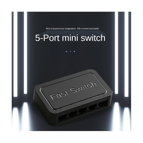 Mini 5-port netværksswitch Ethernet-switch internet splitter desktop 10/100/1000mbps Rj45 hub, Gigabit sort, EU-stik