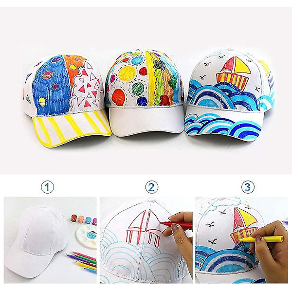 Gjør-det-selv-baseballcaps for barn, 10 stk. hvite baseballcaps for barn, kunstmalingshatter zsD  [dB}