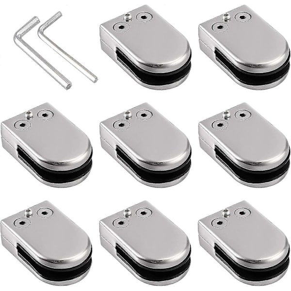 Glasklämma 8 st 8-10mm 304 Rostfritt Stål Glas Clip Klämma Stöd Platt Baksida Kromig Finish [DB]