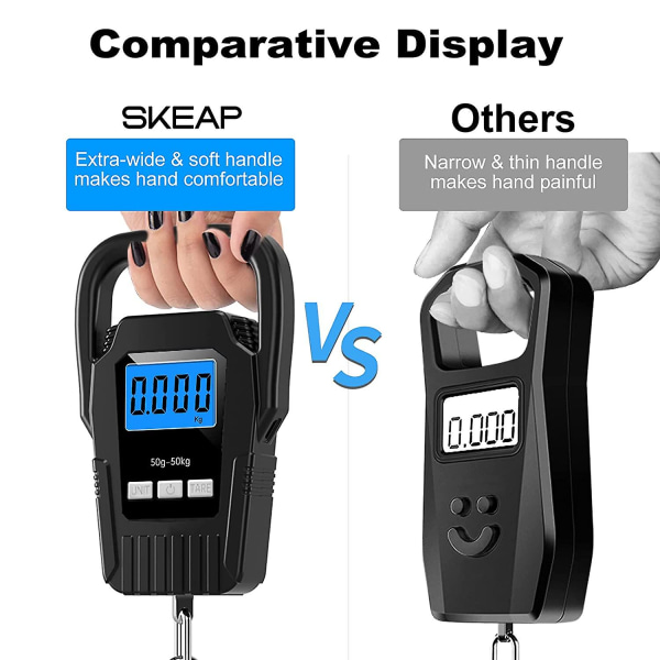 Digital fiskvekt Hengevekt Fiskevekt, 110lb/50kg Bagasjevekt, oppgradert stort håndtak og bakgrunnsbelyst LCD-skjerm, postvekt, svart, fiskegaver