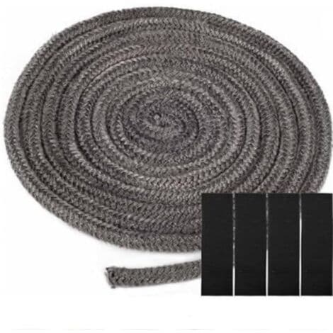 Flätad packning för eldstadsinsatser och kaminer, 10 mm x 2,5 m. Glasfiberpackning med 4 remsor, eldfast packning, packning för eldstadsinsatser