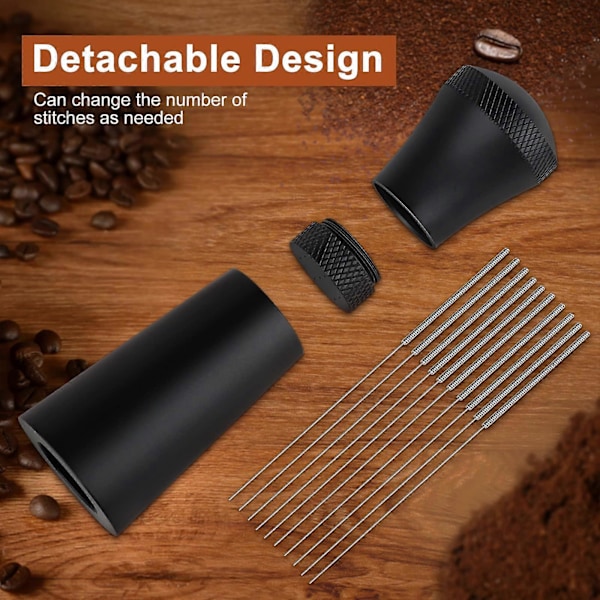 WDT Tool Espresso Kaffeestirrer, Aluminiumlegerings Kaffeestirrere Distributør med Stativ, Kaffefordeler med 7 Nåle, Sort [DB]