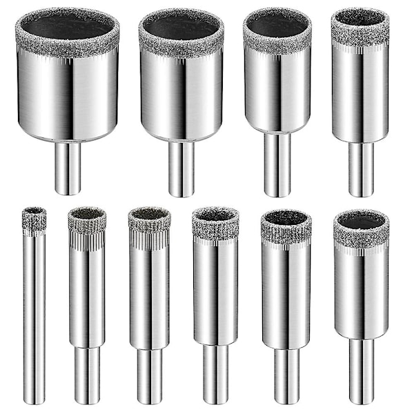 Timanttiporanteräsetti, 10 kpl timanttisetti, lasiporanterä keramiikkalattioille, posliinille, marmorille, graniitille [DB] silver