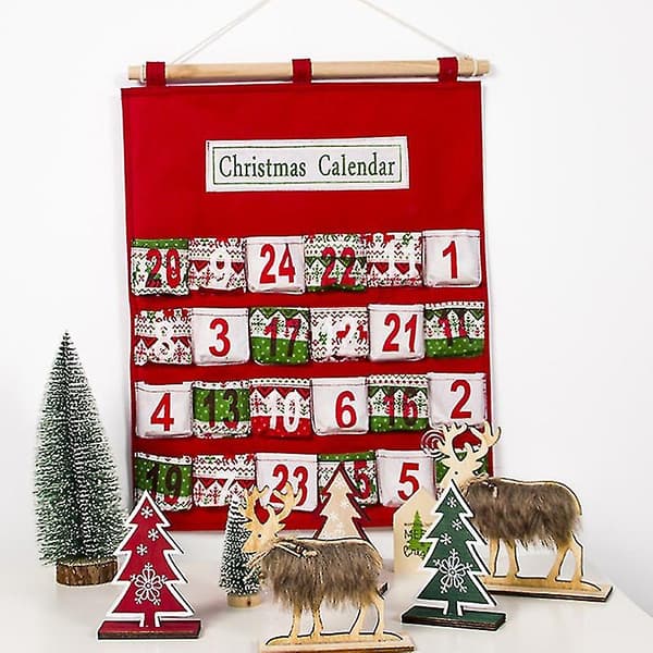 Julklapp Adventskalender Påsset 24 dagar Presentpåse med Trähänge[DB]