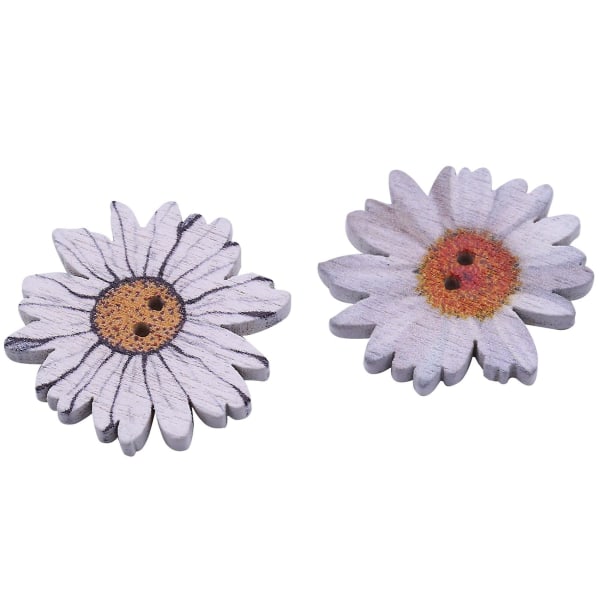 50 stk 25 mm Daisy Flower Trefargede Tre 2-hulls Knapper for Kunst Håndverk Scrapbooking