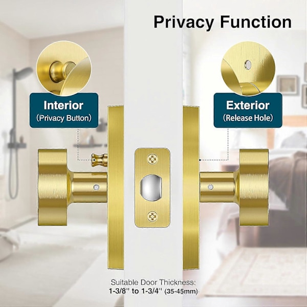 Dørknotter i satengmessing, moderne rektangulær design, privatfunksjon for soverom [DB]
