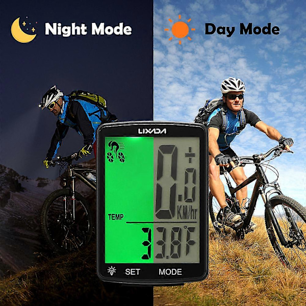 Trådløs cykelcomputer Multifunktionel LCD-skærm Cykelcomputer Mountainbike Speedometer Odometer IPX6 Vandafvisende Cykling [DB] Black Shell Green Backlight