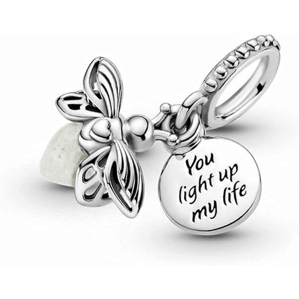 Lysande Eldfluge Hänge 925 Sterling Silver Berlocker Pärlor [DB]