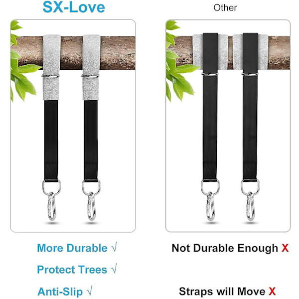 Swing Connection Strap Set, 2 Protective Pads, 2 Carabiner Buckles, 1 Carrying Bag, Suitable For Swings And Hammocks (c) [db] black