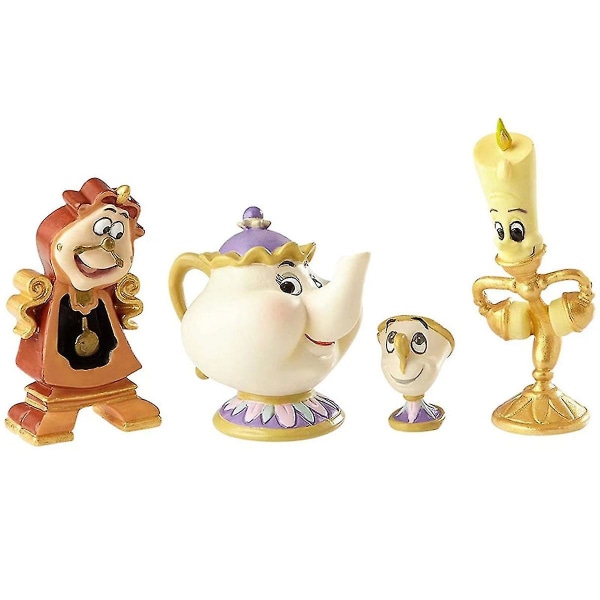 Skönheten och odjuret Actionfigur Leksak 4st/set Mrs.potts Lumiere Cogsworth Anime Figurer Gåvor Till Barn Tårtdekoration [DB]