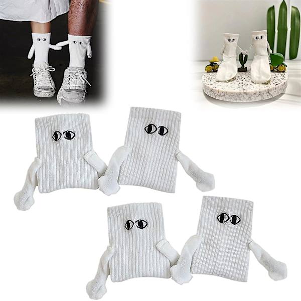 2 Par Funny Magnetiske Sug 3D Dukke Par Sokker Holder Hånd Sokker For Par, Sports Sokker For Par { DB} all white