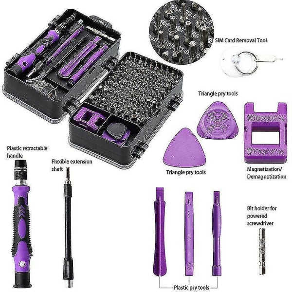 115 In1 skruvmejsel verktygsset för mobil surfplatta Dator Glasögon DIY Tool Kit (lila)
