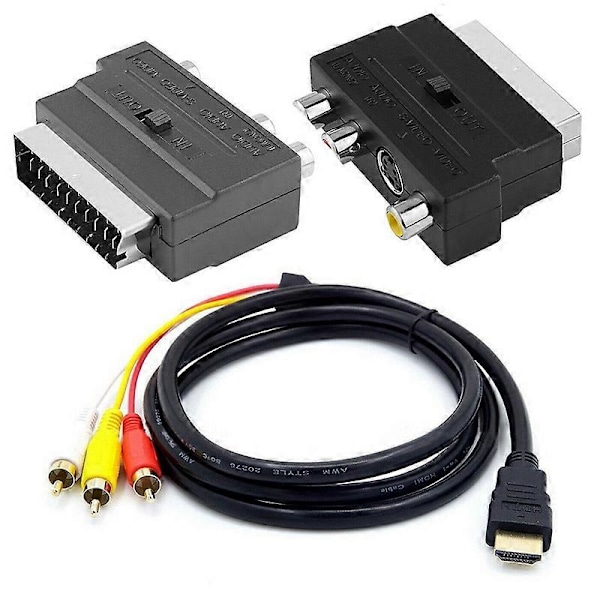 3 Input Porte 1.5M HDMI-Kompatibel Han til 3 RCA Scart Audio Video Konverter Adapter Kabel [db] Black