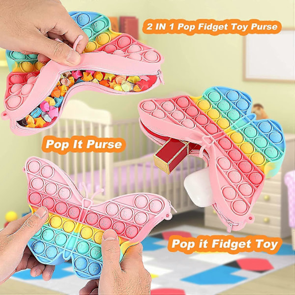 Pop Fidget Taske til Piger, Fidget Legetøj Taske Push Bubble Popper Håndtaske Crossbody Taske til Piger Kvinder, Stress Relief Fidgets Skoleartikler Db