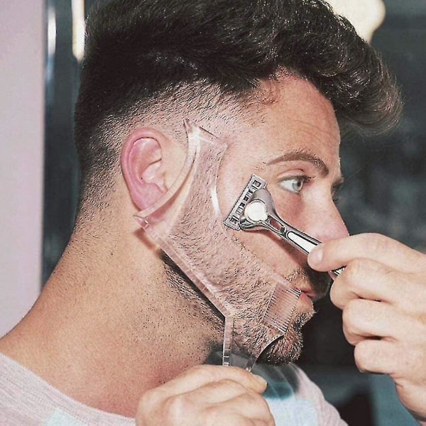 Skjeggstyreformeverktøy kompatibelt med trimming og barbering, sjablongmodellene med 4 pleielinjer og bartekam