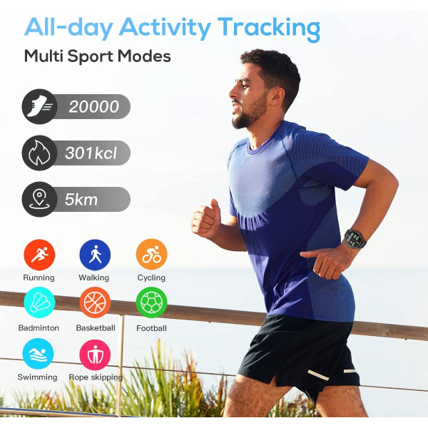Fitness Tracker Smart Watch vedenpitävä Smart Health Monitoring Watch (musta)