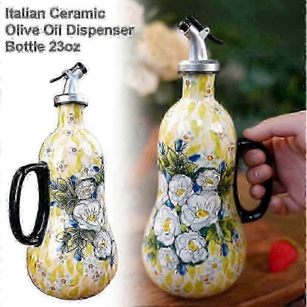 Italiensk Keramisk Håndmalet Olivenoliedispenserflaske, 700 ml Lemon 1pcs