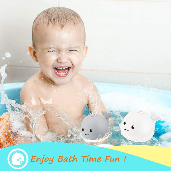 Baby badeleker, hval badeleker for småbarn Auto vann spray leketøy med LED-lys, induksjon skinner sprinkler fontene baby dusj badekar leketøy