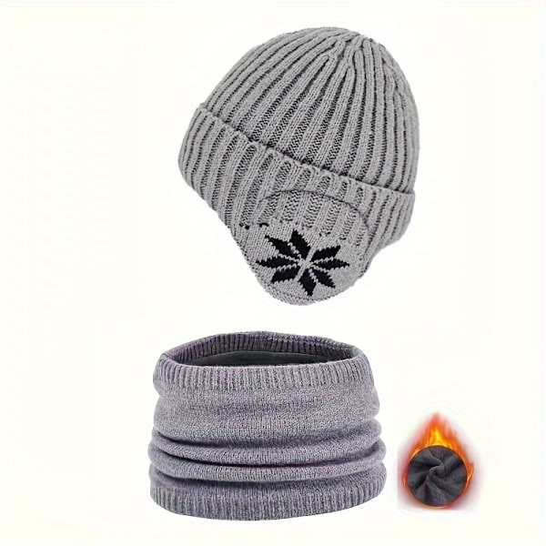 2 stk. Unisex Strikket Hue og Halsvarmer Sæt, Varmt Tykkelse, Afslappet Stil, Kørsel Ørebeskyttelse, Vinter Tilbehør db Light Gray