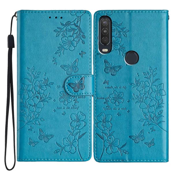 Sommerfugl og Blomster Etui Til Motorola One Action [DB] Blue