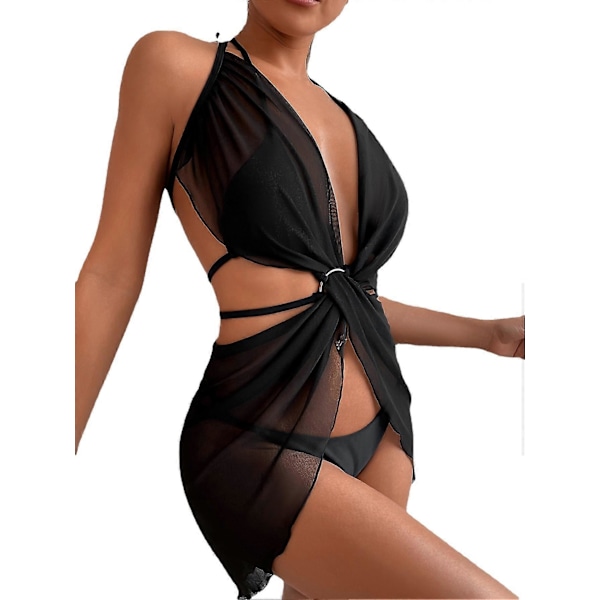 \"Dam Badkläder Svart Bikini Set 3 i 1 Badkläder Strandkläder Dam Badkläder\" [DB] S