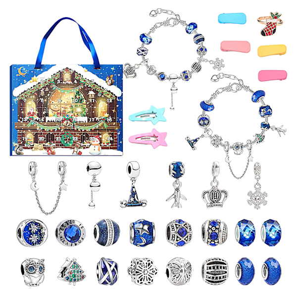 Julekalender Armbånd Countdown Kalender Jule DIY Smykke Charm Making Set Til Børn Juletema Gave [DB] F Look at the Picture