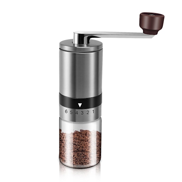 Manuel Kaffekværn - Håndkaffe med Keramiske Grater 6 Justerbare Indstillinger - Bærbar Håndsving [db] Silver