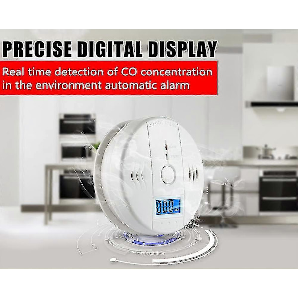 Karbonmonoksiddetektor CO-alarm, Hecopro digitalt display karbonmonoksidalarm, strømdeteksjonsutstyr - CE db